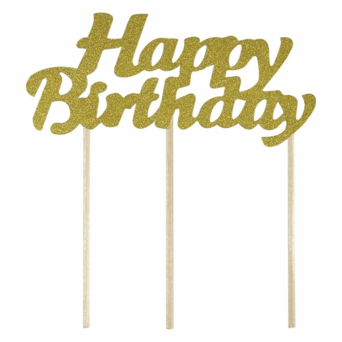 Happy Birthday Cake Topper Gold 1 pc